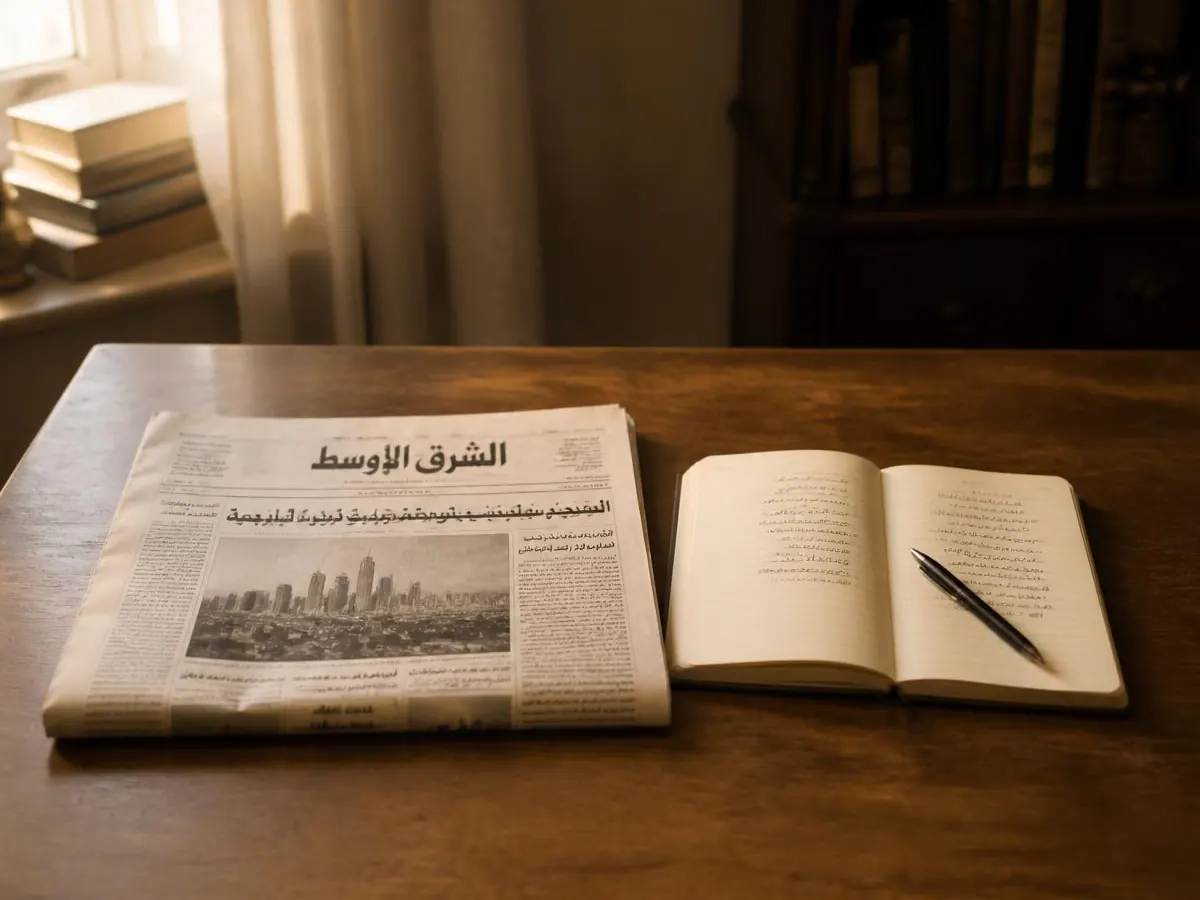 A Standard Arabic newspaper beside dialect phrases jotted in a notebook