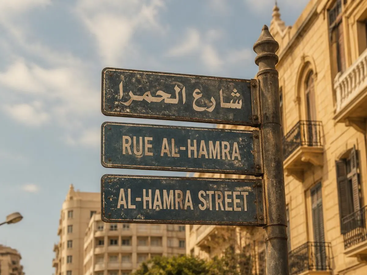 Beirut street signs written in Arabic, French and English